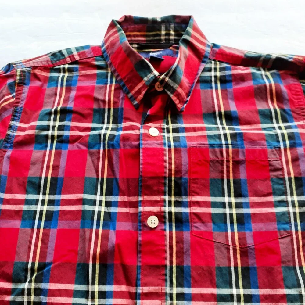 Gap Boys Shirt Button Down Red Plaid Long Sleeve Christmas Holiday XL 12